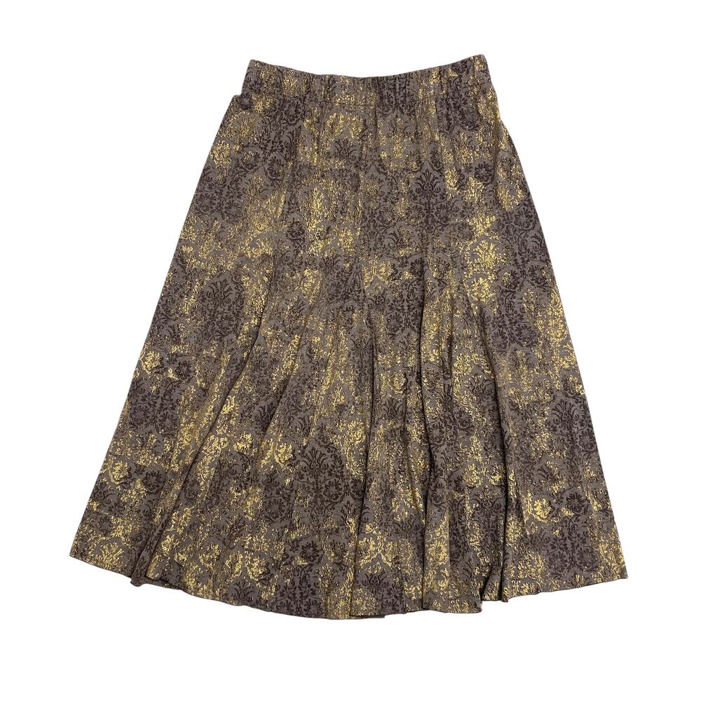 Vintage Chicos Womens Size 2 Gold Foil Print Stretch Flowy Skirt